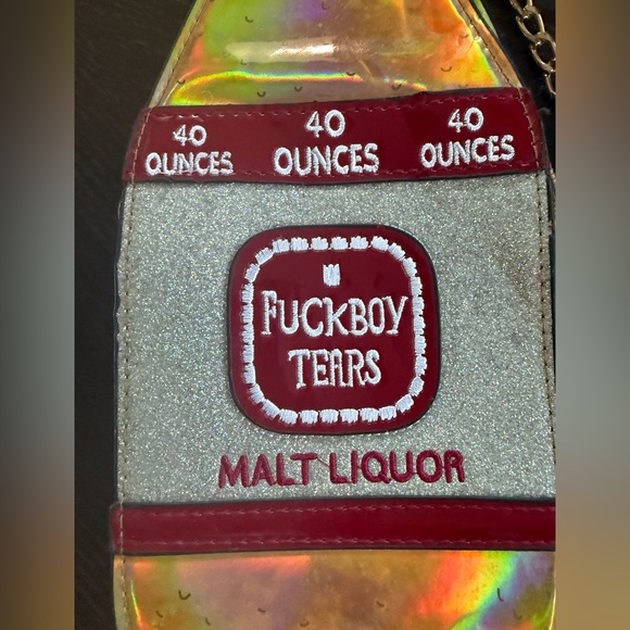Dolls Kill Fuckboy Tears Malt Liquor Holographic Bottle-Shaped Crossbody Bag - Picture 2 of 6